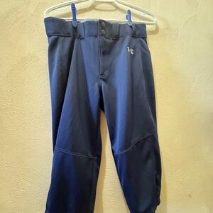 Under Armour Youth Softball Pants YLG Navy Cropped Knickers Stain Release NWT